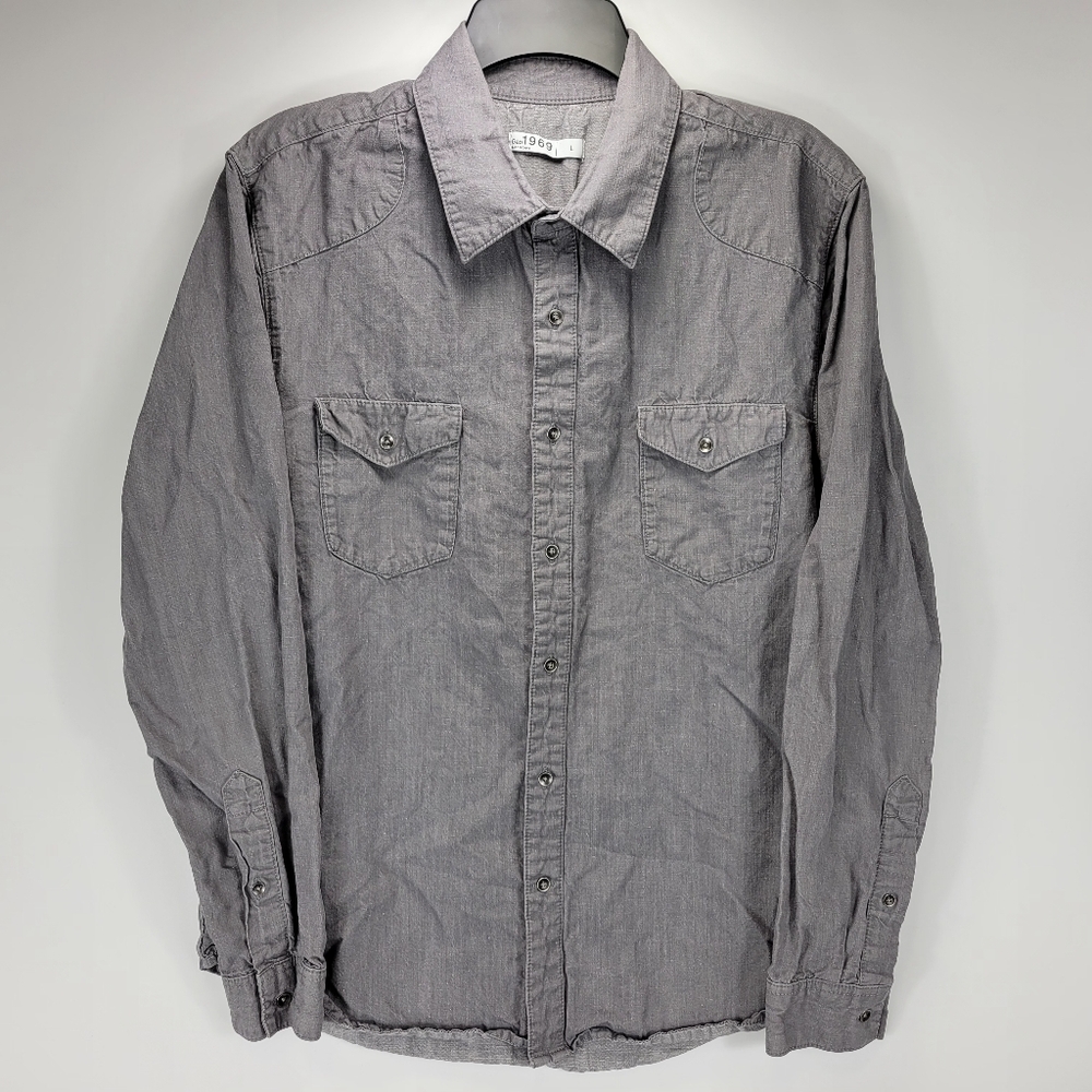 Gap 1969 Linen Blend Long Sleeve Button Shirt Mens Large L Gray Business Casual